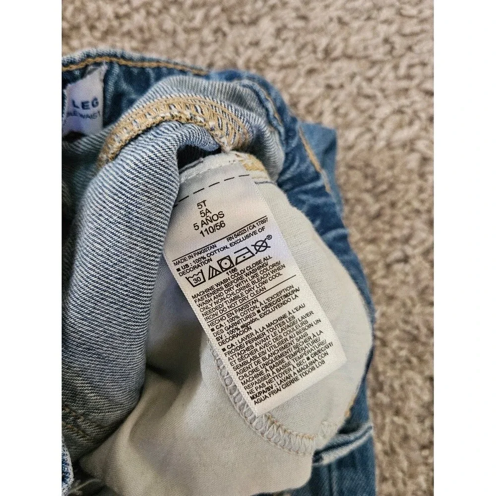 Old Navy Kids Wide Leg Floral Embroidered Jeans Light Wash Blue 5T